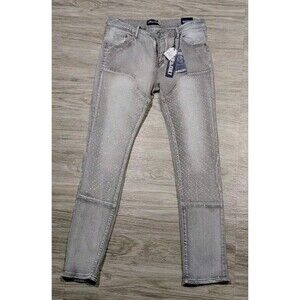 Blue Cult Tech Denim Grey Ice Rhinestone Studded Jeans Size 34 NWT